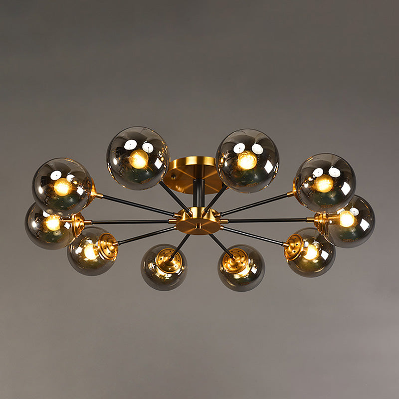 Modern Artistic Globe Ceiling Light Lacquered Iron Semi Flush Mount with Glass Shade