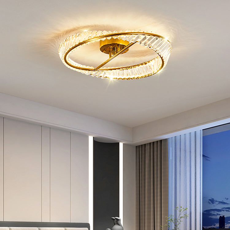 Plafonnier LED en métal galvanisé, style créatif moderne, montage circulaire en cristal, doré