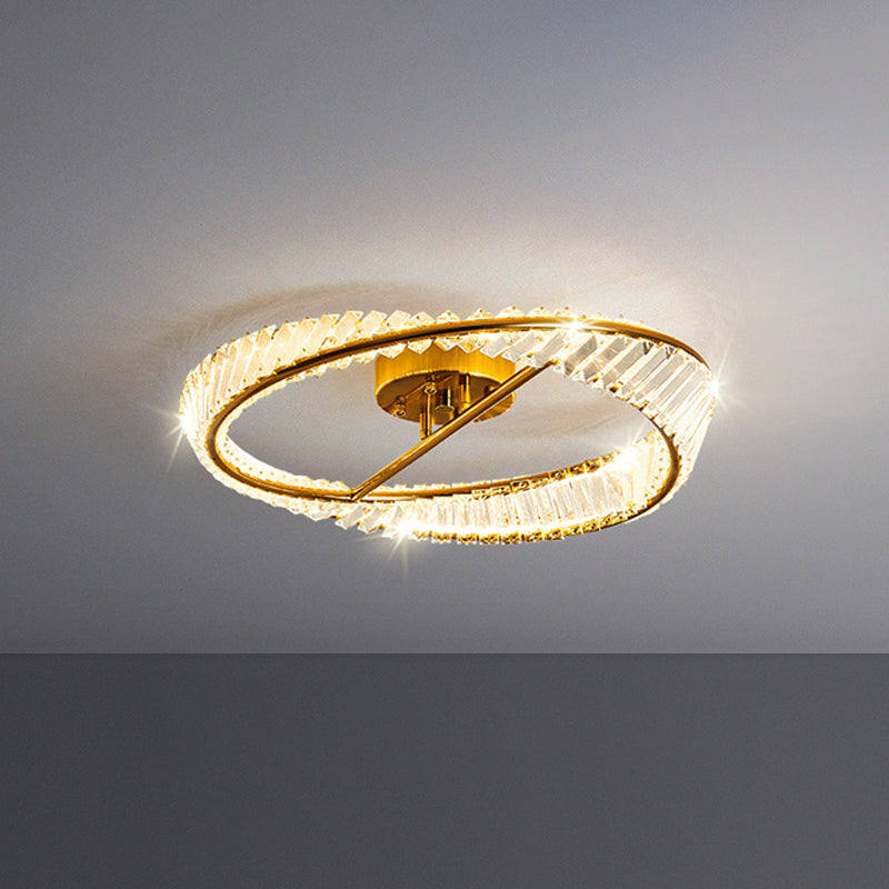 Plafonnier LED en métal galvanisé, style créatif moderne, montage circulaire en cristal, doré