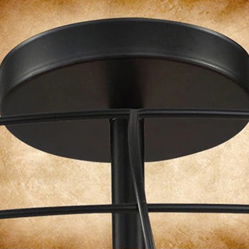 Industrial Vintage Circular Semi Flush Mount Wrought Iron Ceiling Fixture for Interior Spaces