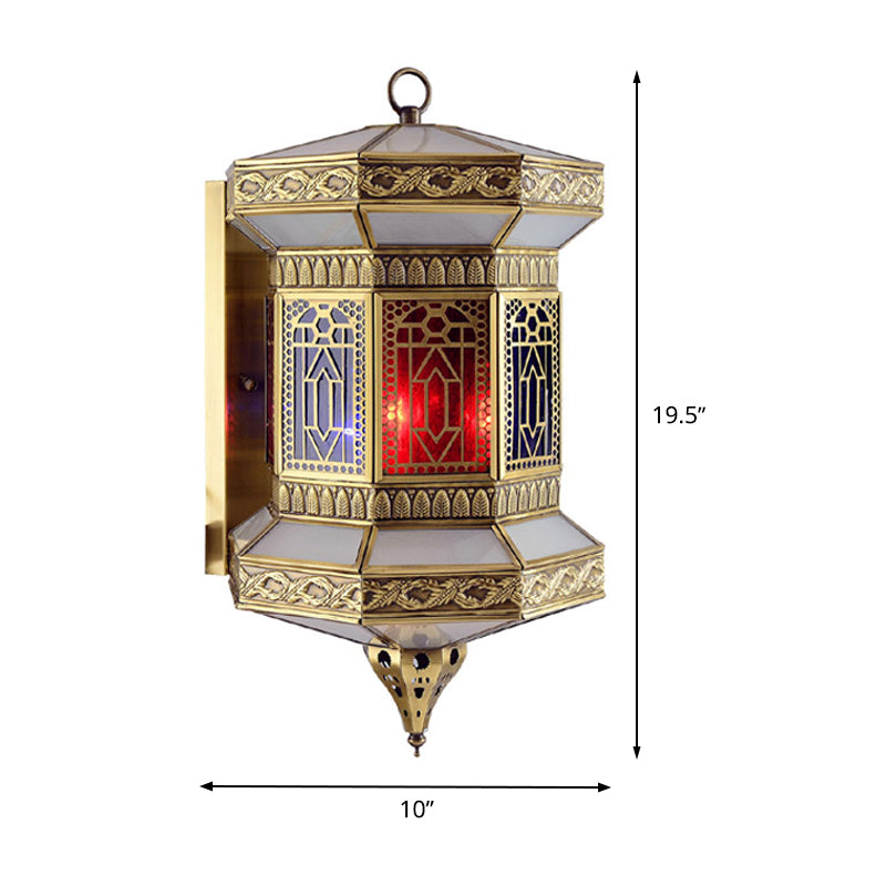 Brass 1-Light Wall Light Fixture Arab Metal Lantern Wall Sconce Lamp with Frosted Glass Shade