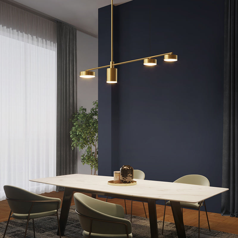 Cylinder Island Lights Modern Metal 4 Light Island Lighting in Gold