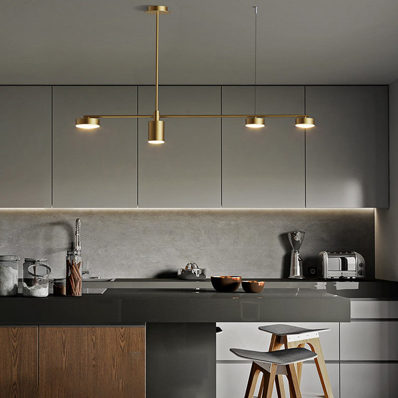 Cylinder Island Lights Modern Metal 4 Light Island Lighting in Gold