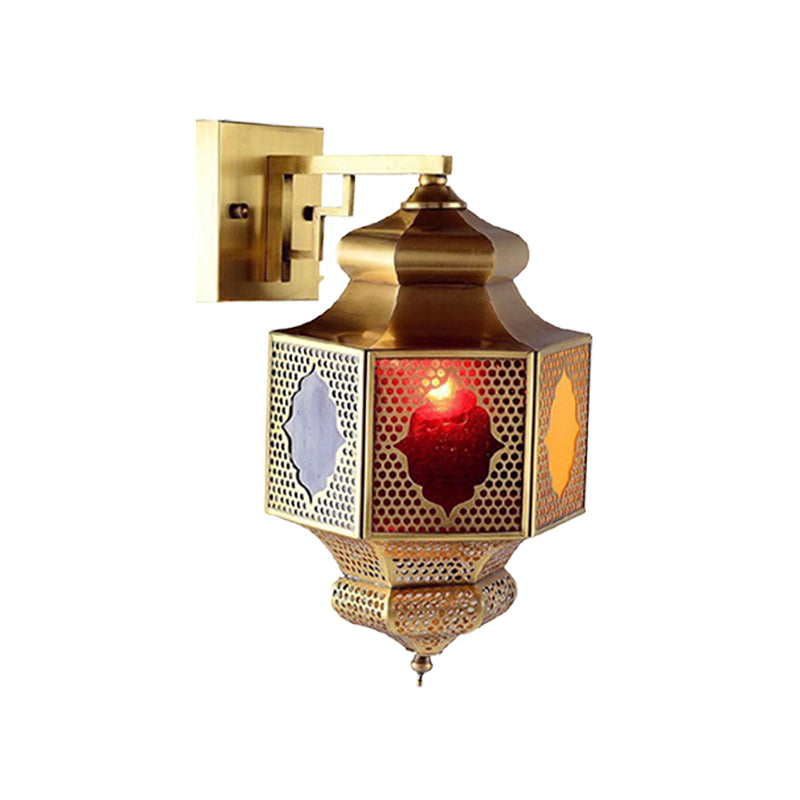 Metal Lantern Sconce Lighting Arab 1-Head Balcony Wall Mounted Ceiling Lamp in Brass