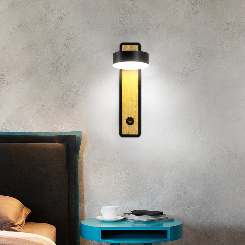Geometric Shade 1-Light Wall Sconce Modern Style Wooden Wall Mount Light Fixture