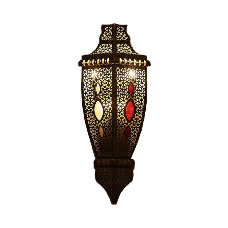 2-Bulb Wall Sconce Lamp Arab Style Hollow Out Metallic Wall Flush Mount Light in Black