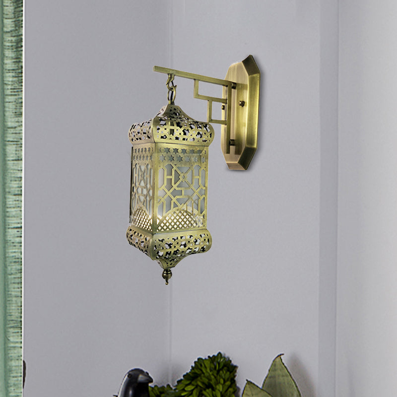 Metalen messing muur verlichtingsbeveiliging lantaarn 1 licht verouderde Arabische wand gemonteerd lamp voor gang