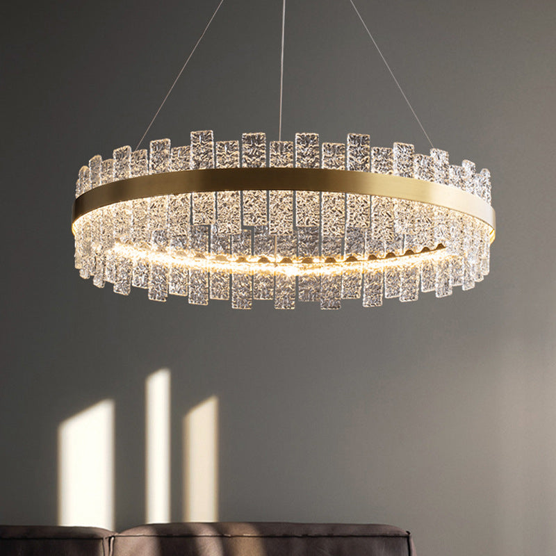 Light Luxury Style LED Pendant Chandelier Circular Glass Chandelier Lamp for Living Room