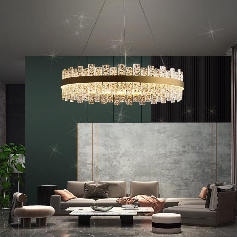 Light Luxury Style LED Pendant Chandelier Circular Glass Chandelier Lamp for Living Room