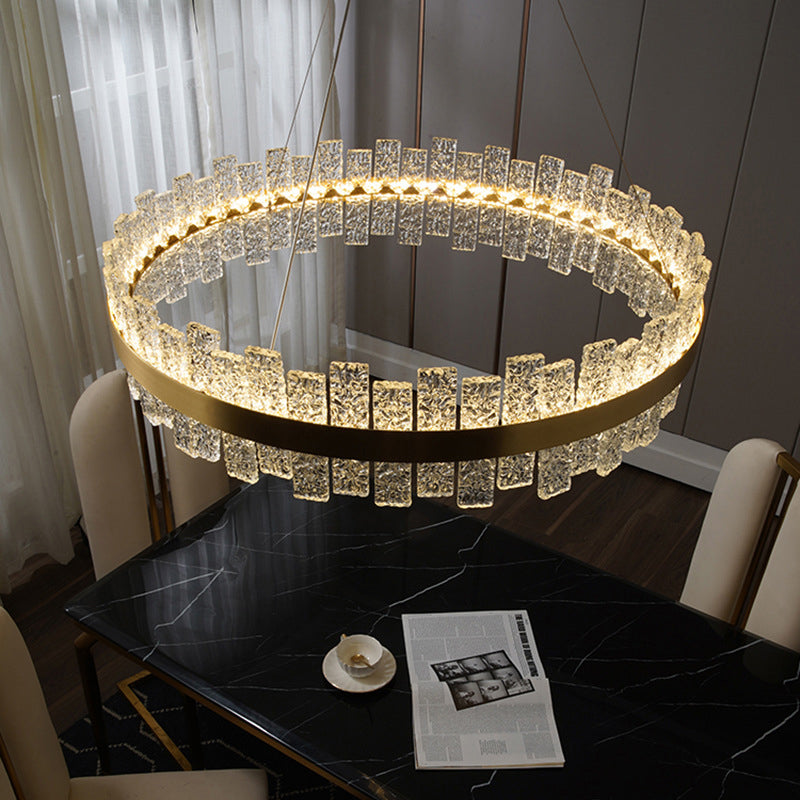 Light Luxury Style LED Pendant Chandelier Circular Glass Chandelier Lamp for Living Room