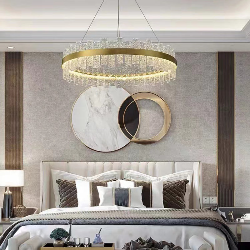 Light Luxury Style LED Pendant Chandelier Circular Glass Chandelier Lamp for Living Room