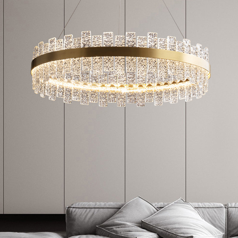 Light Luxury Style LED Pendant Chandelier Circular Glass Chandelier Lamp for Living Room