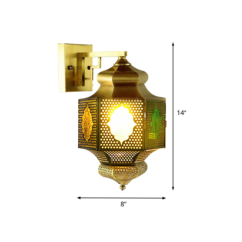 Arab Lantern Sconce Lighting 1 Head Metallic Wall Mount Lamp in Brass for Hallway