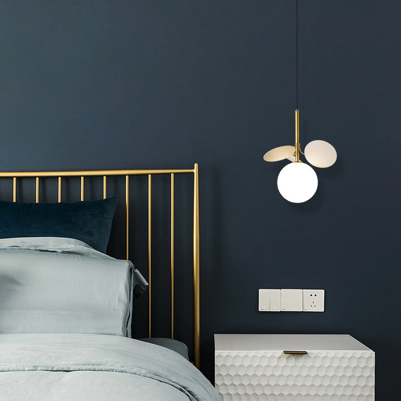 Modern Creative Single Pendant Light Globe Hanging Lamp with White Glass Shade