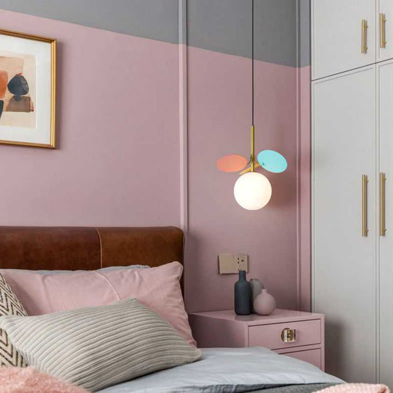 Modern Creative Single Pendant Light Globe Hanging Lamp with White Glass Shade