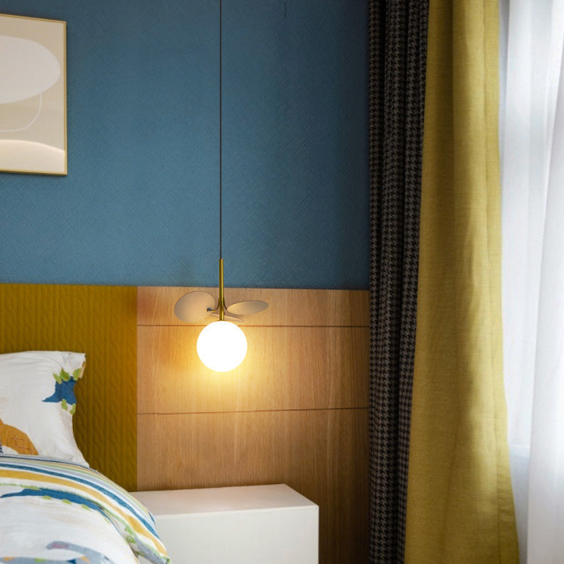 Modern Creative Single Pendant Light Globe Hanging Lamp with White Glass Shade