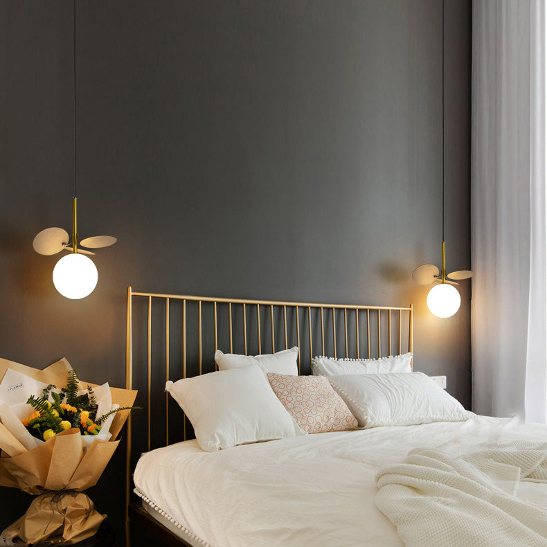 Modern Creative Single Pendant Light Globe Hanging Lamp with White Glass Shade