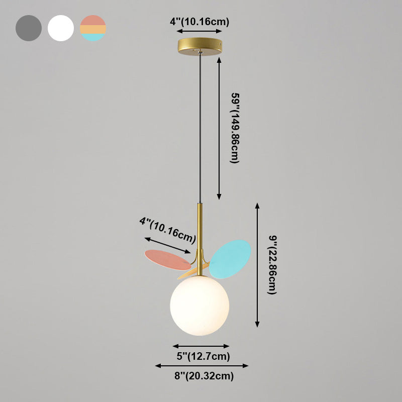 Modern Creative Single Pendant Light Globe Hanging Lamp with White Glass Shade