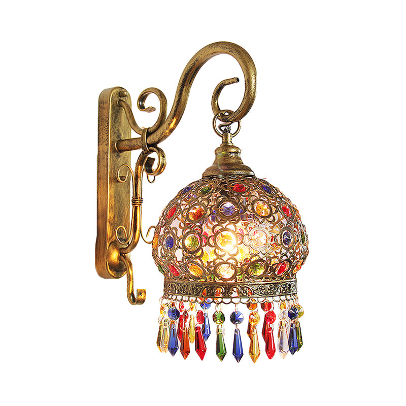 1 Bulb Globe Wall Sconce Decorative Brass/Copper Metal Wall Light Fixture with Dangling Crystal for Bedroom