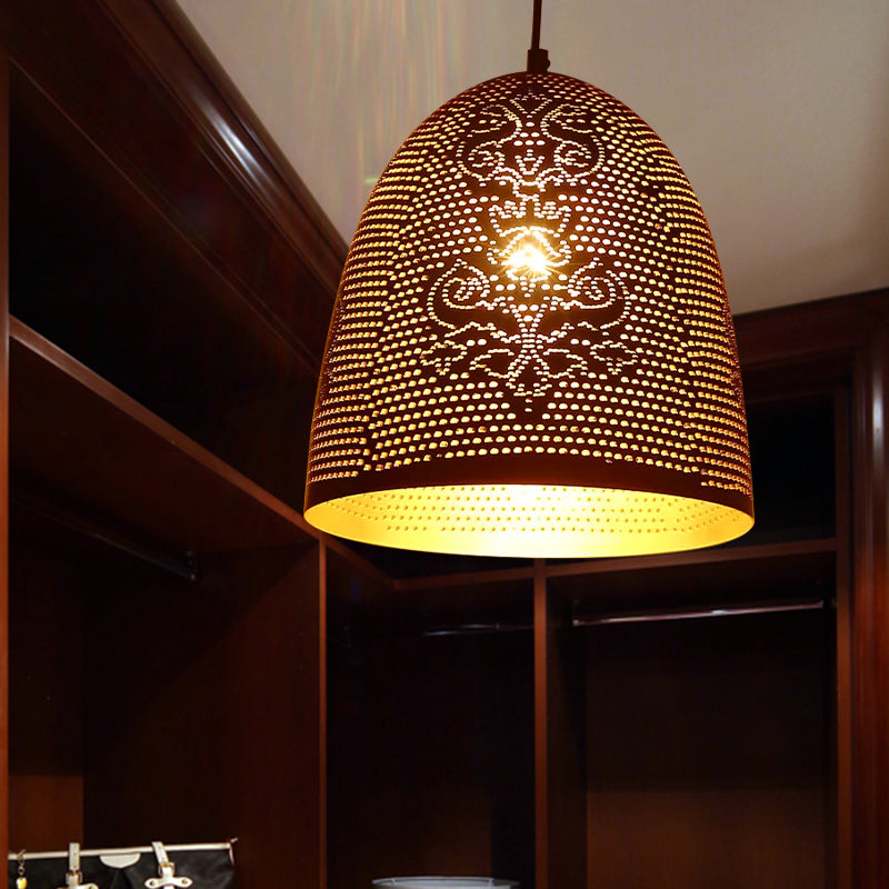 1 Light Half Egg Shape Pendant Arab Black/Brass Finish Metal Hanging Ceiling Lamp for Restaurant