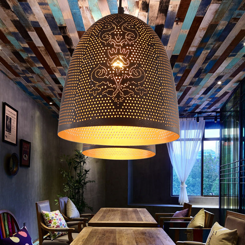 1 Light Half Egg Shape Pendant Arab Black/Brass Finish Metal Hanging Ceiling Lamp for Restaurant