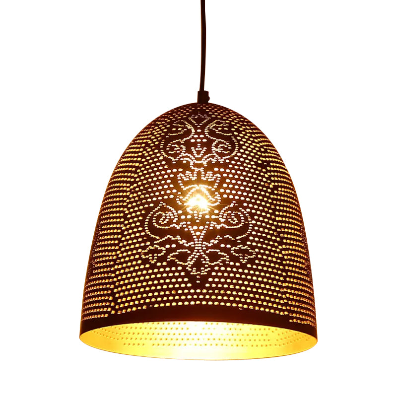 1 Light Half Egg Shape Pendant Arab Black/Brass Finish Metal Hanging Ceiling Lamp for Restaurant