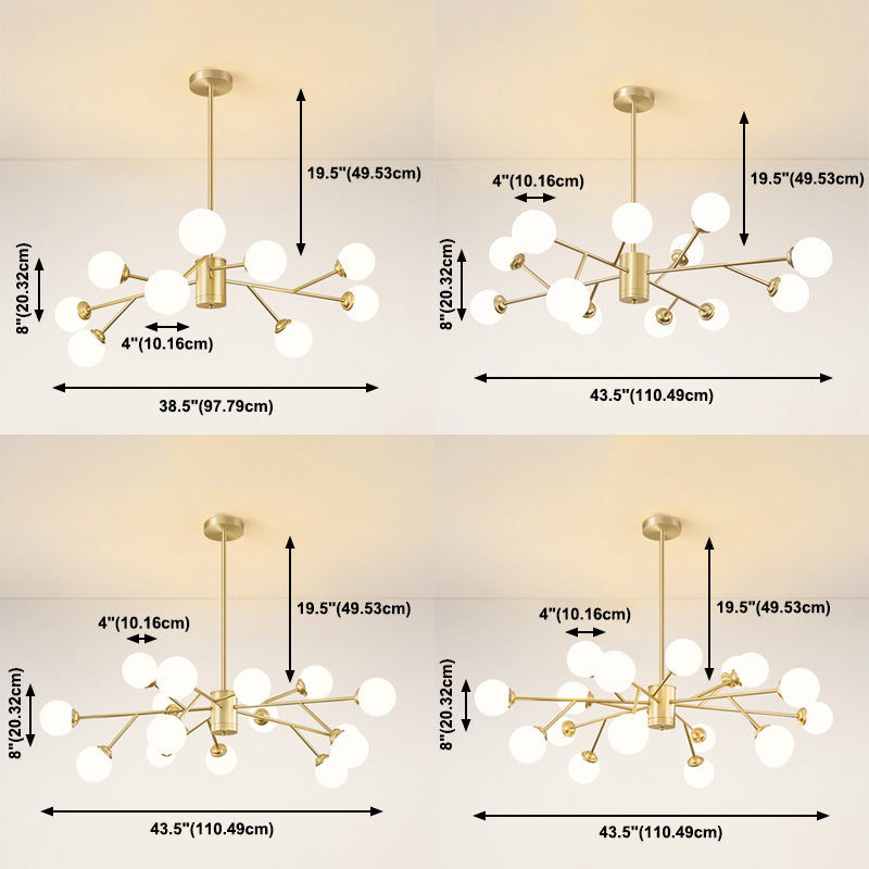Gold Simplicity Chandelier Light Globe Glass Shade Pendant Lamp for Living Room