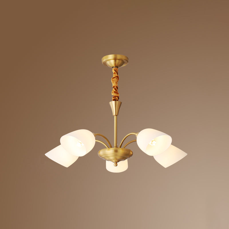 Bell Chandelier Lighting Fixtures American Style Multi-Head Suspension Light with White Glass Shade