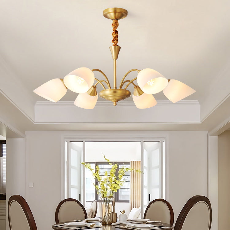 Bell Chandelier Lighting Fixtures American Style Multi-Head Suspension Light with White Glass Shade