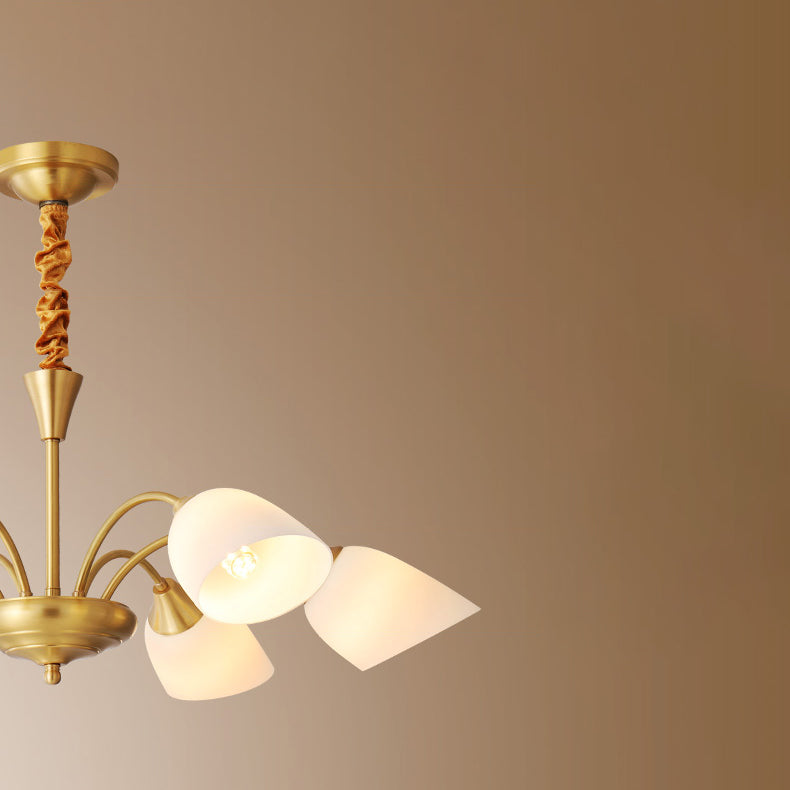 Bell Chandelier Lighting Fixtures American Style Multi-Head Suspension Light with White Glass Shade