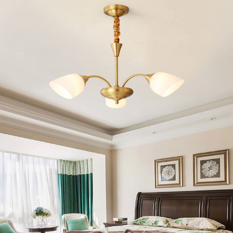 Bell Chandelier Lighting Fixtures American Style Multi-Head Suspension Light with White Glass Shade
