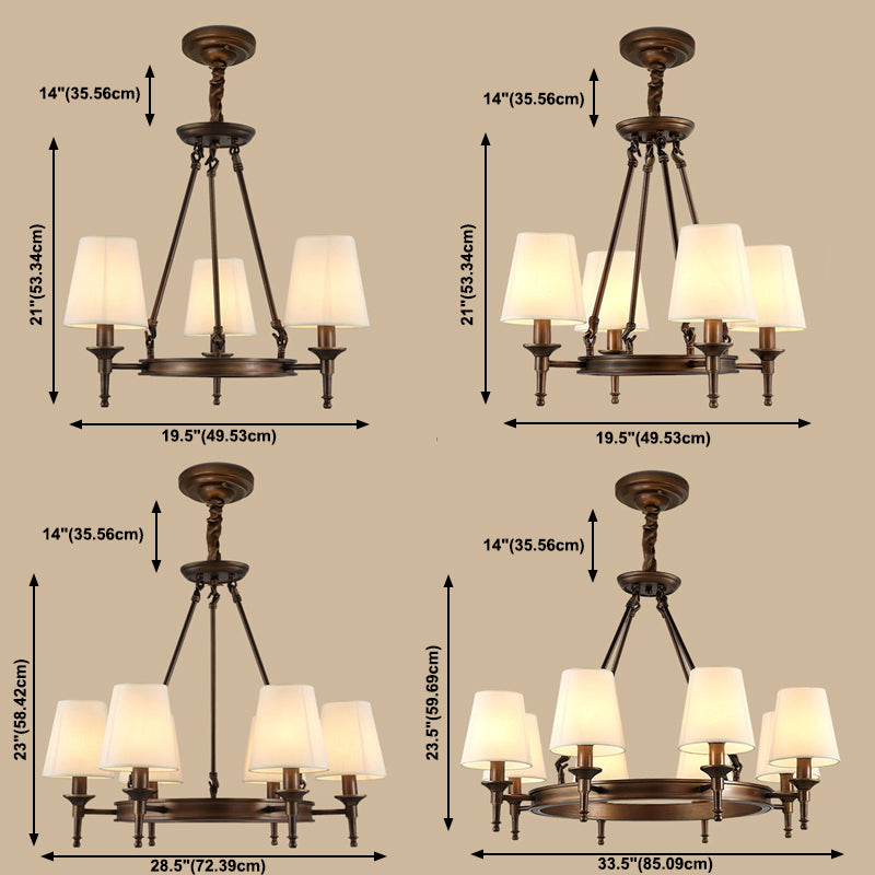 Wagon Wheel Light Fixture Traditional Multi-Head Chandelier Pendant Light with White Fabric Shade