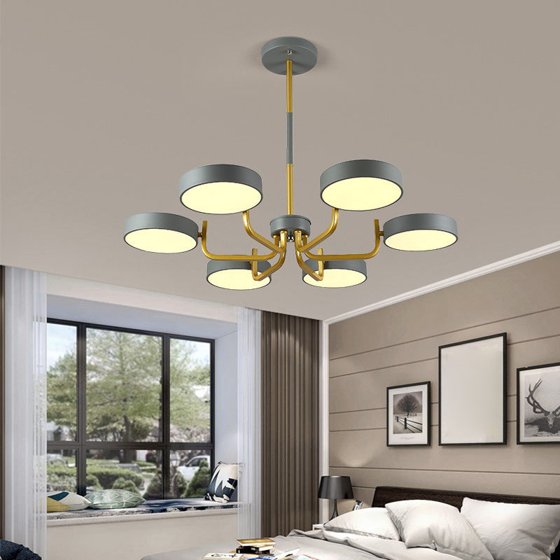 Nordic Round LED Chandelier Metallic Bedroom Living Room Suspension Lighting Fixture