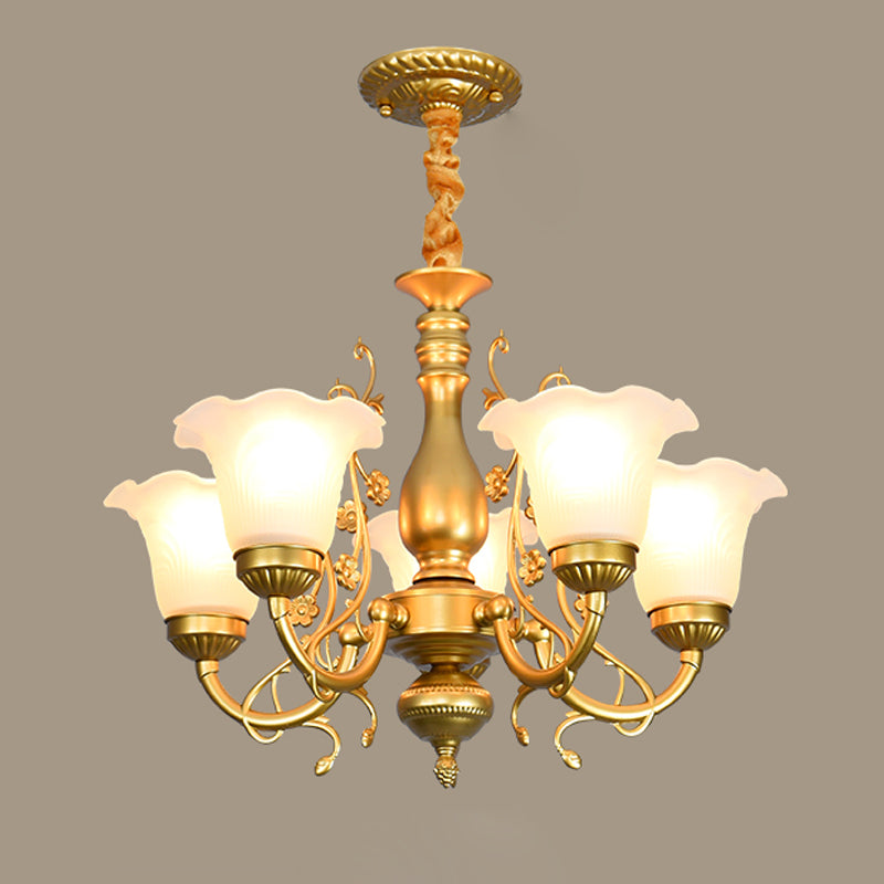 Flower Chandelier Lighting Fixtures Traditional Multi-Head Suspension Light with White Glass Shade