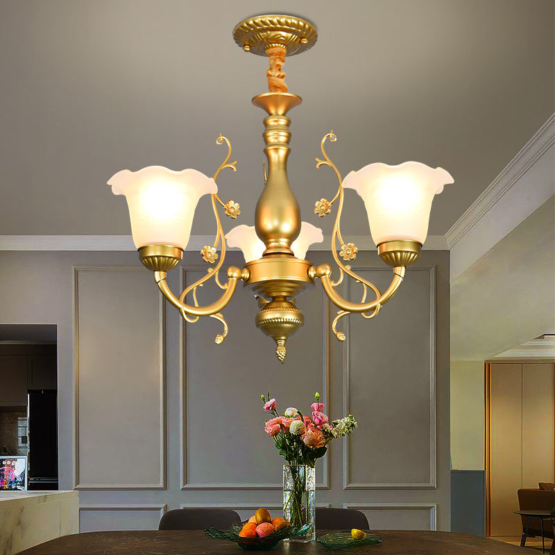 Flower Chandelier Lighting Fixtures Traditional Multi-Head Suspension Light with White Glass Shade