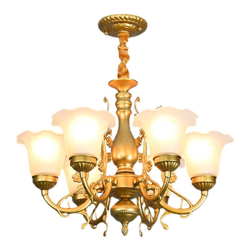 Flower Chandelier Lighting Fixtures Traditional Multi-Head Suspension Light with White Glass Shade