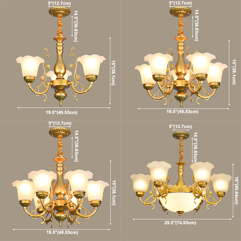 Flower Chandelier Lighting Fixtures Traditional Multi-Head Suspension Light with White Glass Shade