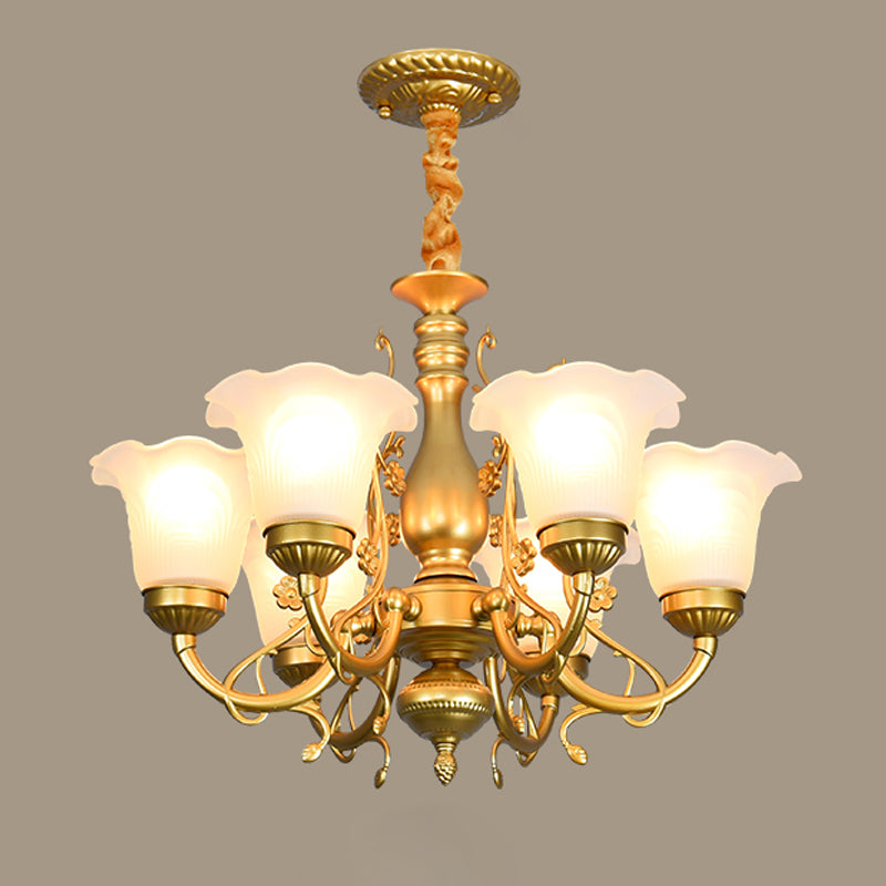 Flower Chandelier Lighting Fixtures Traditional Multi-Head Suspension Light with White Glass Shade