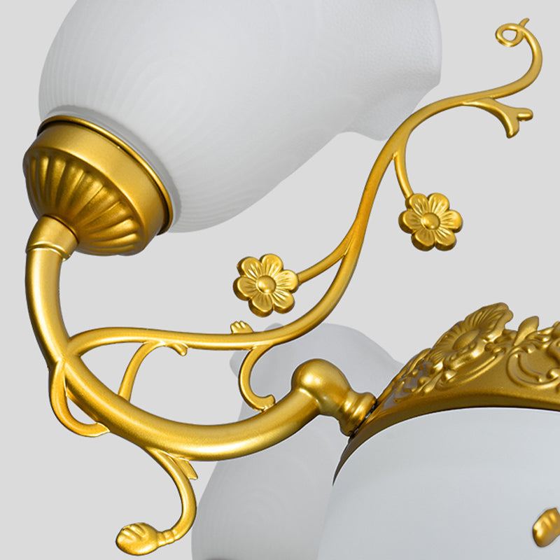 Flower Chandelier Lighting Fixtures Traditional Multi-Head Suspension Light with White Glass Shade
