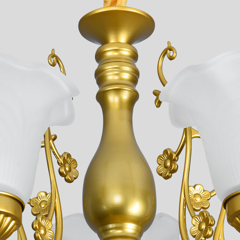 Flower Chandelier Lighting Fixtures Traditional Multi-Head Suspension Light with White Glass Shade