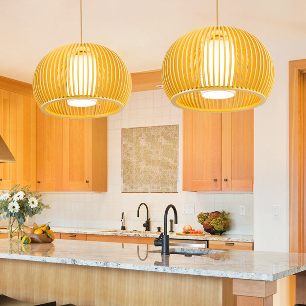 1 Licht hängende Lichtkit Asian Style Schüssel Form Holz Anhänger Beleuchtung