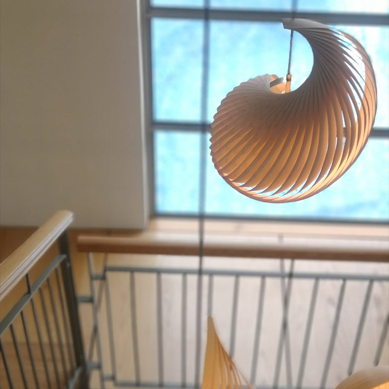 Lumo a sospensione in legno a forma di conchiglia Lampada sospesa per la caffetteria