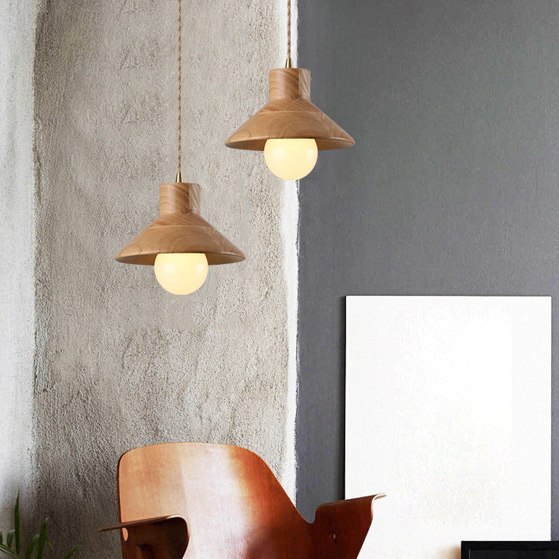 Wood Cone Pendant Lamp Contemporary Style Hanging Light for Dining Room