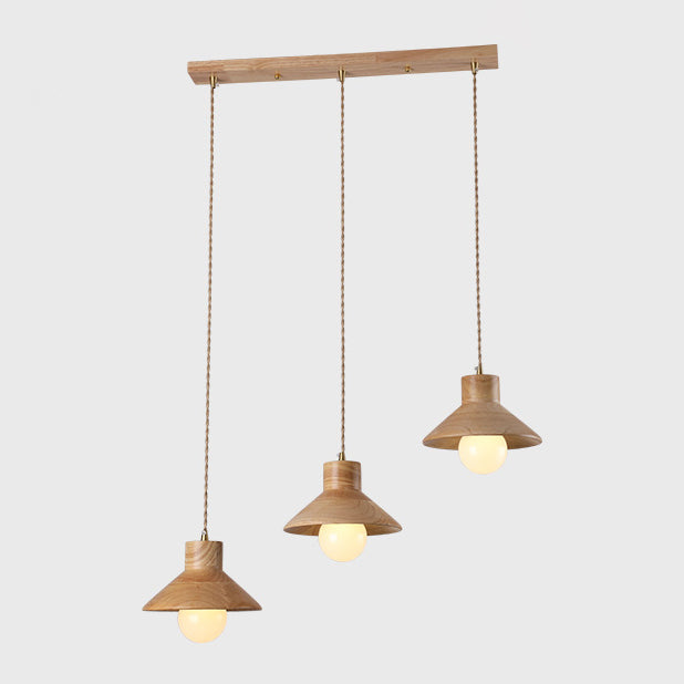 Wood Cone Pendant Lamp Contemporary Style Hanging Light for Dining Room