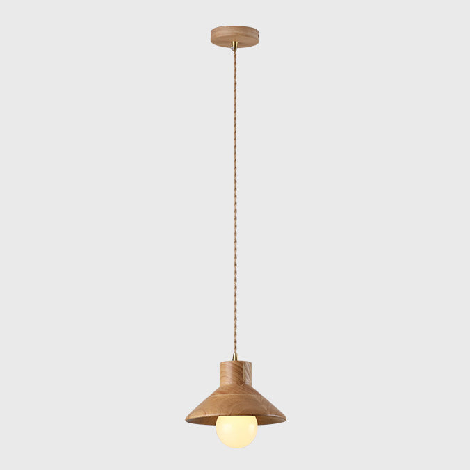 Wood Cone Pendant Lamp Contemporary Style Hanging Light for Dining Room