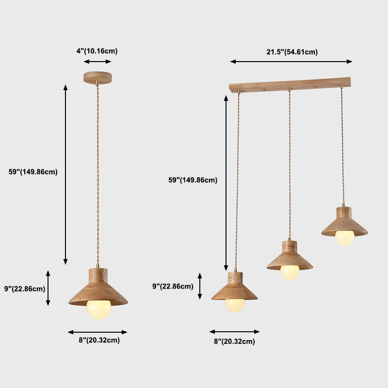 Wood Cone Pendant Lamp Contemporary Style Hanging Light for Dining Room