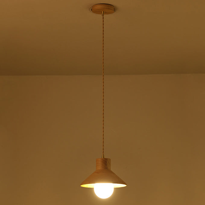 Wood Cone Pendant Lamp Contemporary Style Hanging Light for Dining Room
