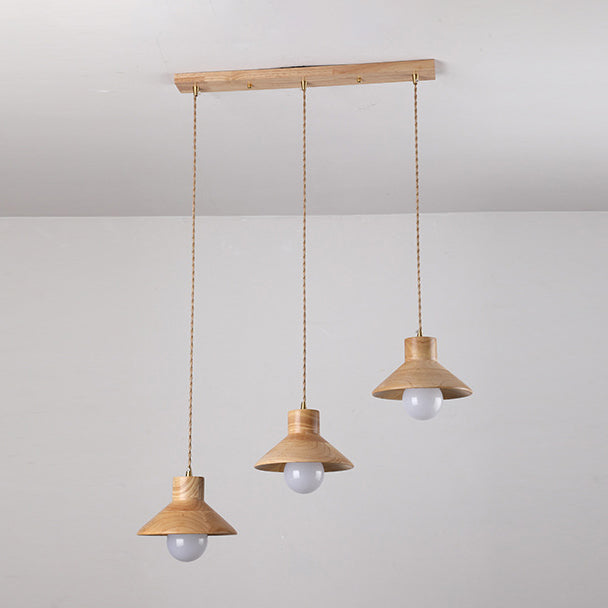Wood Cone Pendant Lamp Contemporary Style Hanging Light for Dining Room