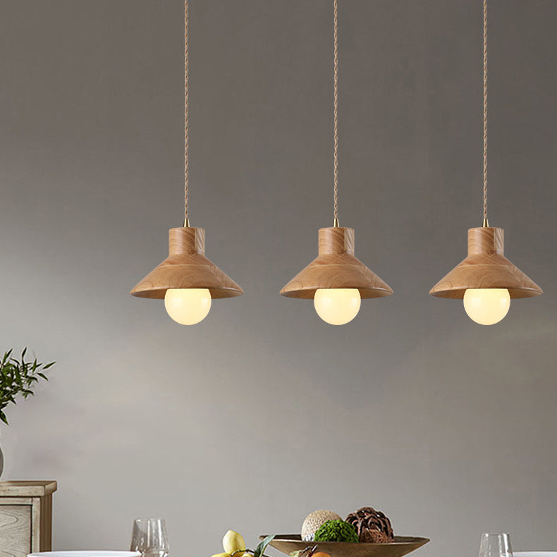 Wood Cone Pendant Lamp Contemporary Style Hanging Light for Dining Room