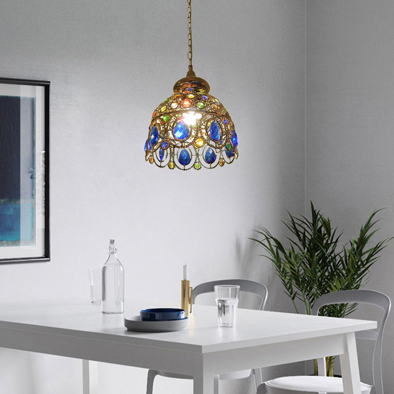 Brass Dome Hanging Lamp Kit Bohemian Metal 1 Head Restaurant Suspension Light
